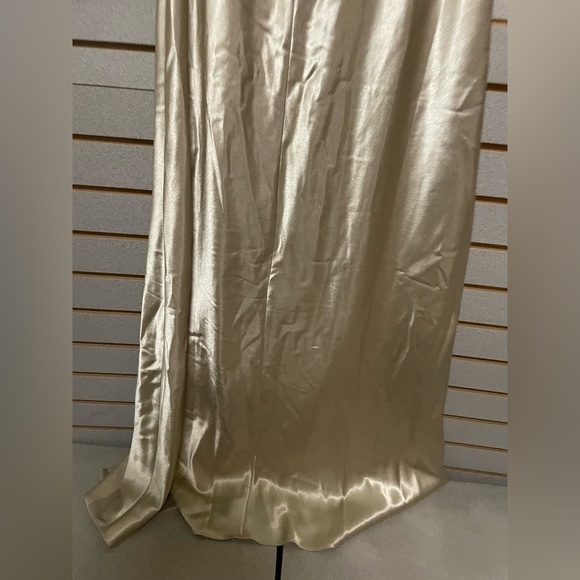 Birdie Gray Prom Dress Formal Wedding Gold Elegant Size Medium 34 Bust Slit - Picture 5 of 6